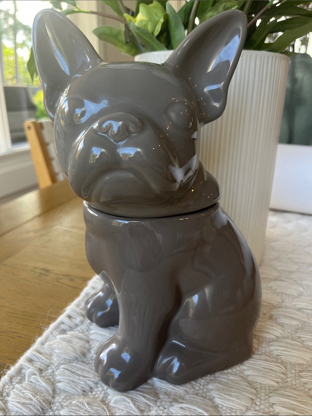 EUC Threshold Gray Ceramic French Bulldog Decorative Jar